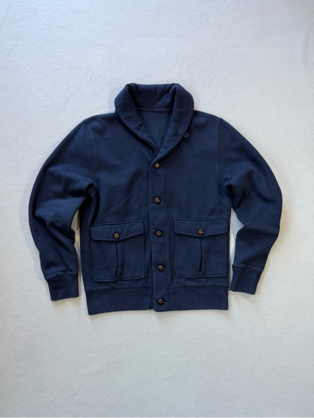 Men’s Medium Navy Button Front Cardigan Jacket Fleece Pockets - Picture 4 of 10